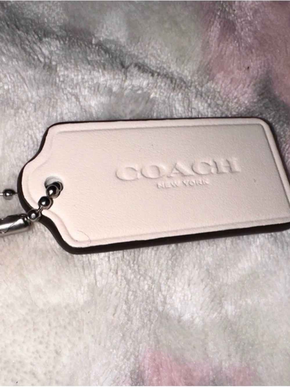 COACH Leather Key Tag in ivory white